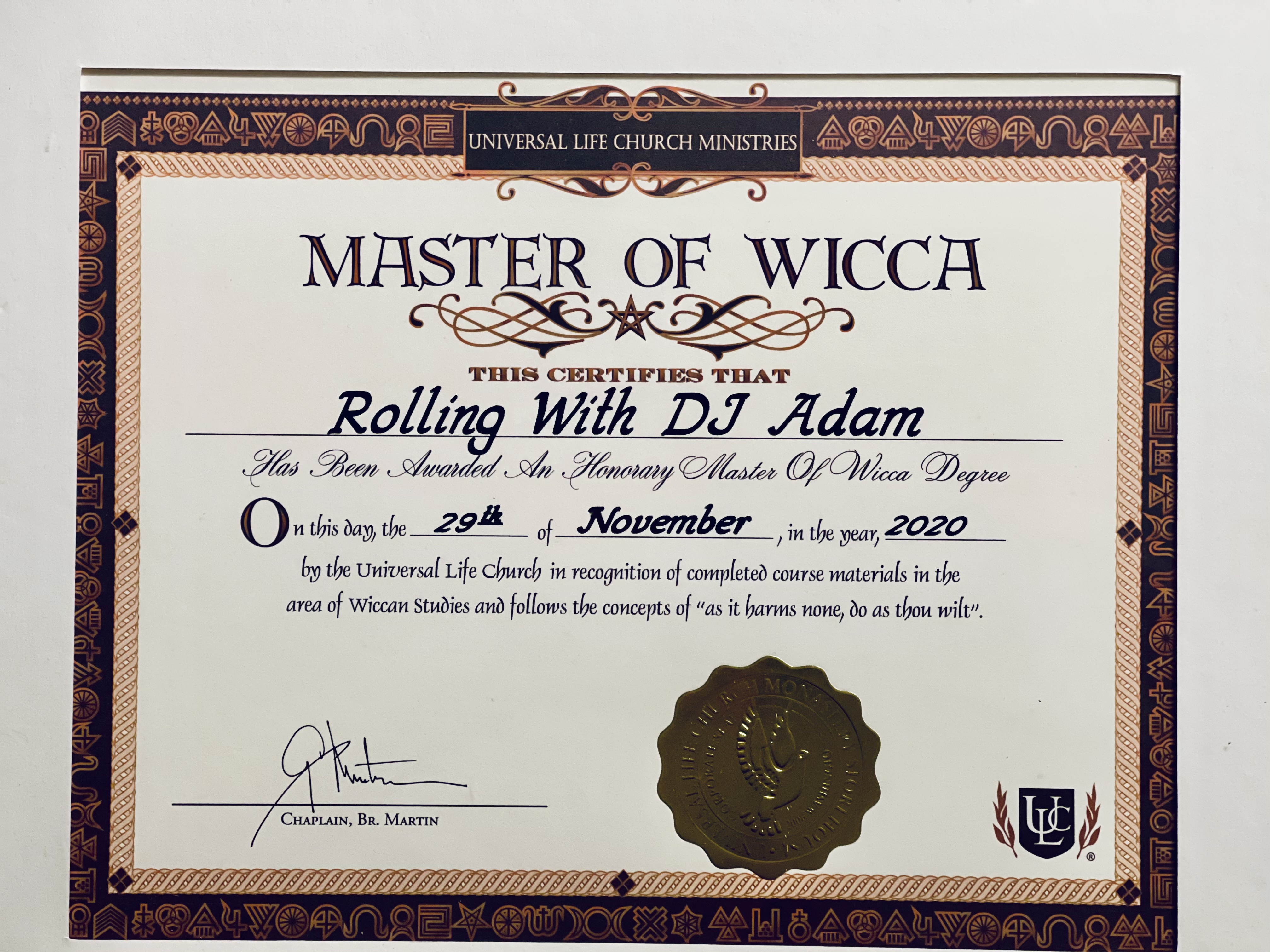 Master of Wicca Certificate